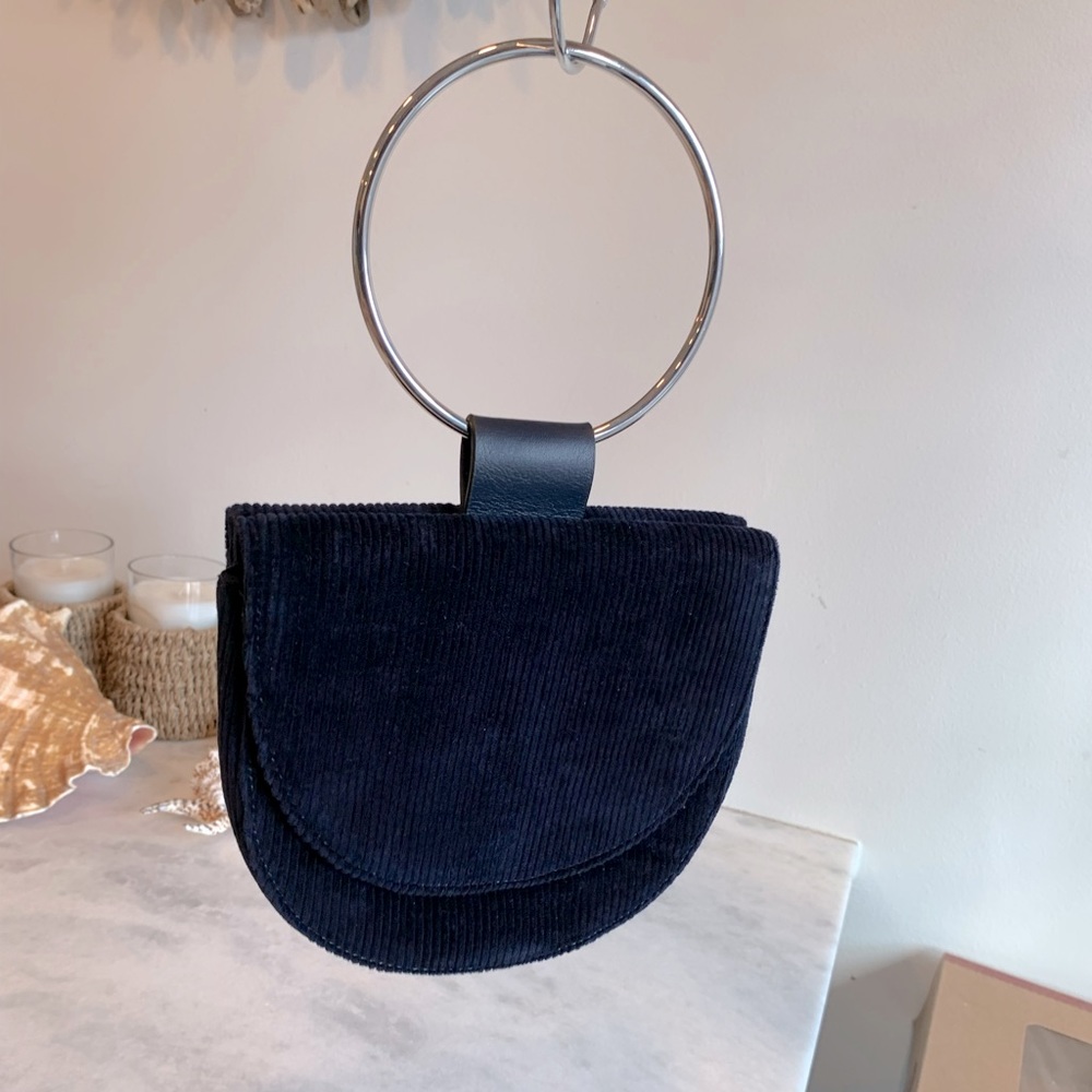 Theory Whitney Bag - Rare Navy Blue Corduroy with Silver Hoop Handle NWoT